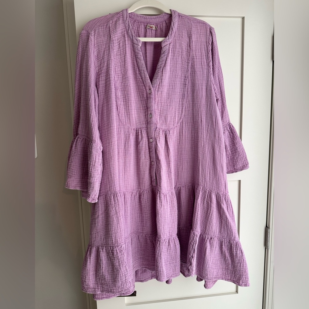Faherty Lilac Cotton Gauze Kasey Dress | size M